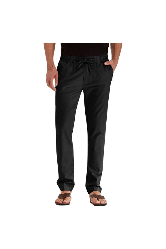 Dress Pants for Men Elastic Waist Drawstring Chinos Pants Tapered Cotton Twill Trousers Fashion Work Pant with Pockets Black L