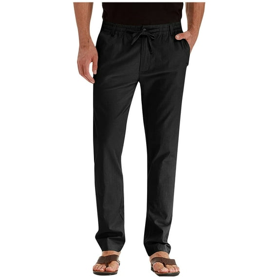 TQWQT Dress Pants for Men Elastic Waist Drawstring Chinos Pants Tapered Cotton Twill Trousers Fashion Work Pant with Pockets Black L