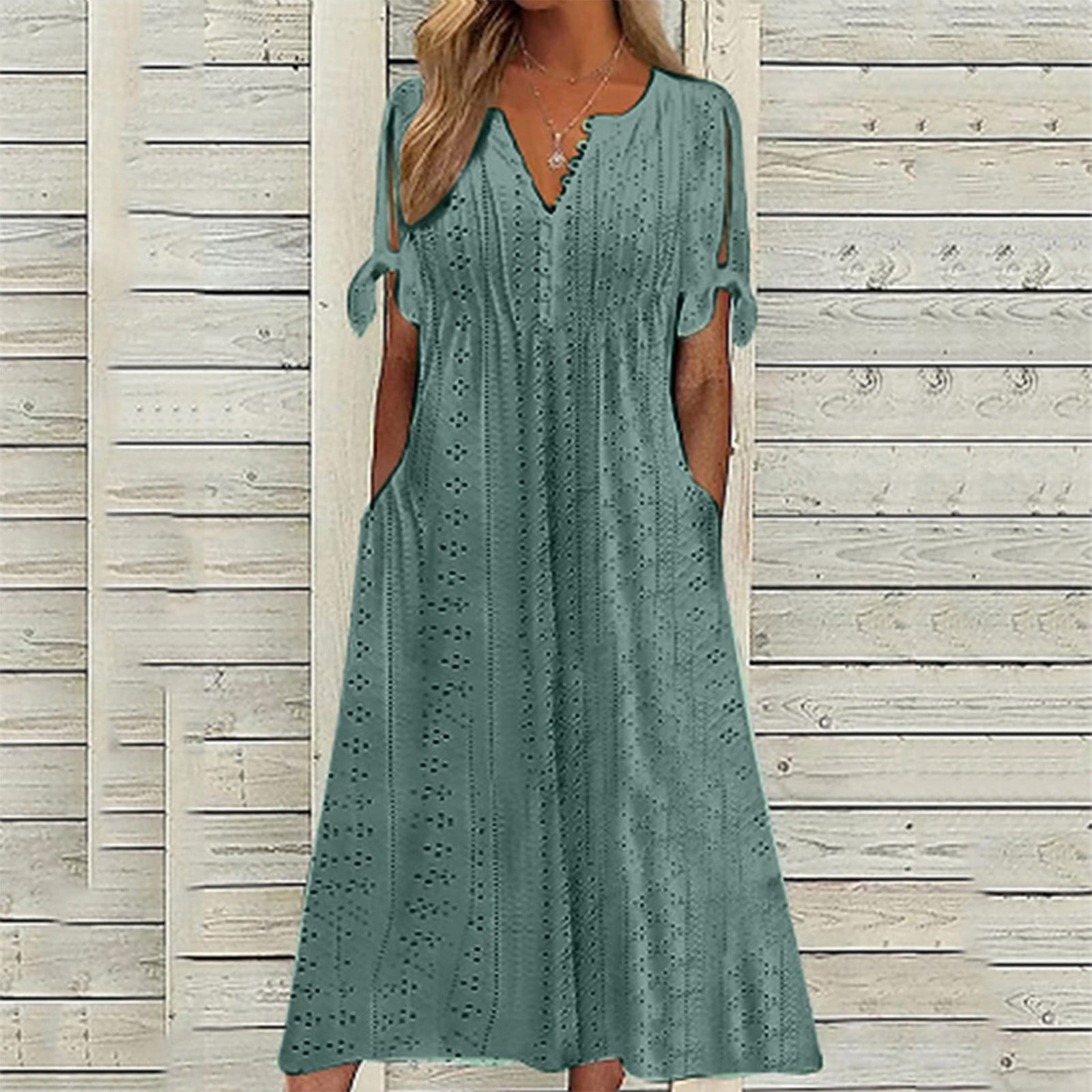 TQWQT Easter Dresses for Women Plus Size Short Sleeve Eyelet Maxi Long ...