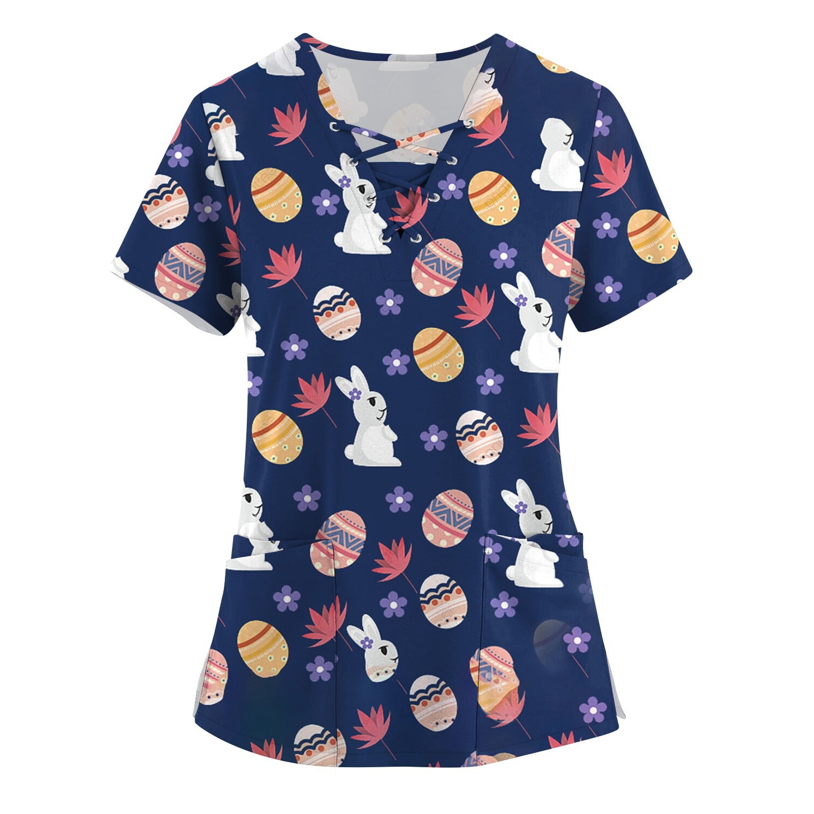 TQWQT Easter Print Scrubs for Women Cute Bunny Egg Hunt Pattern Short ...