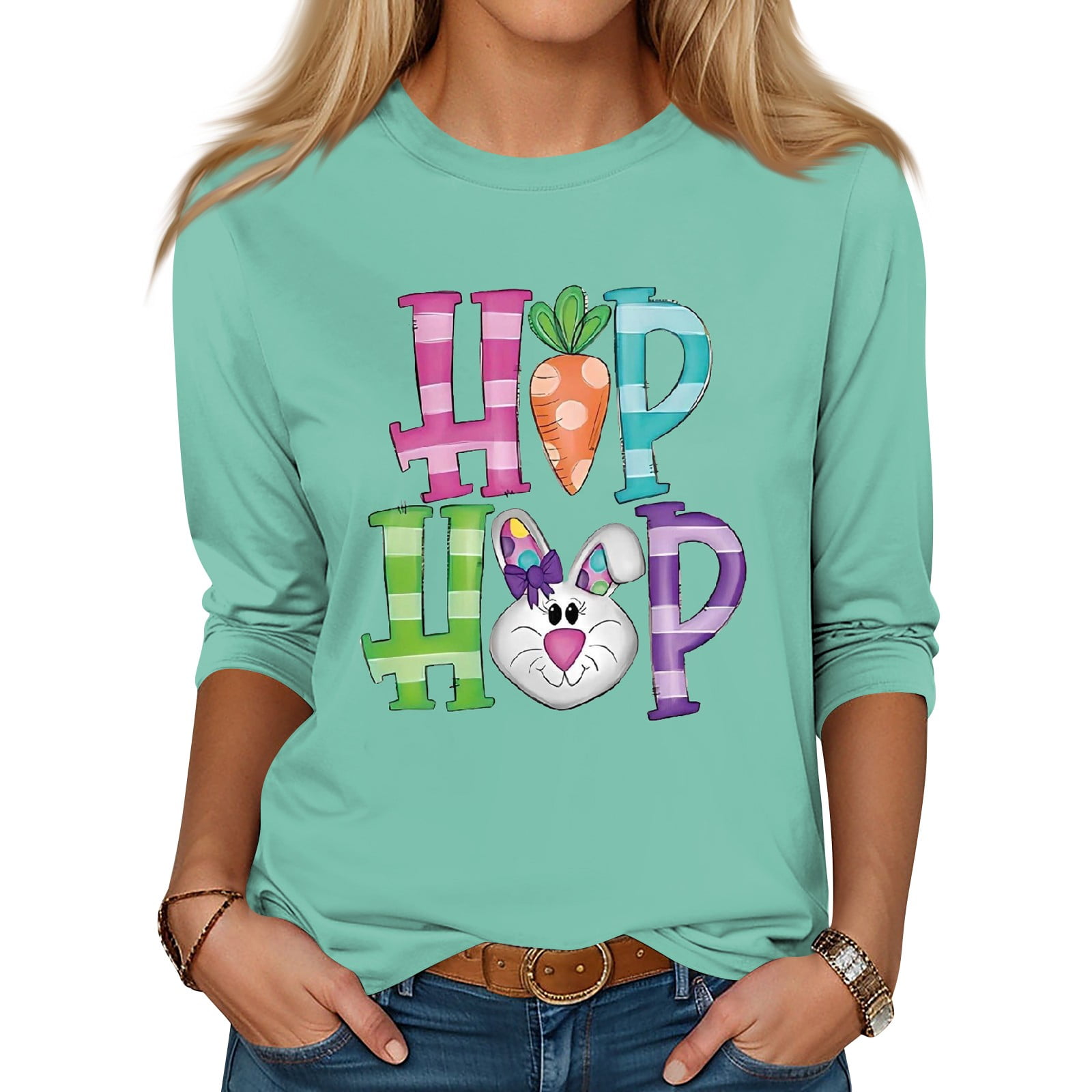 TQWQT Easter Women Tops Dressy Casual 3/4 Sleeve Loose Cute Trendy Cute TShirt Shirts Easter