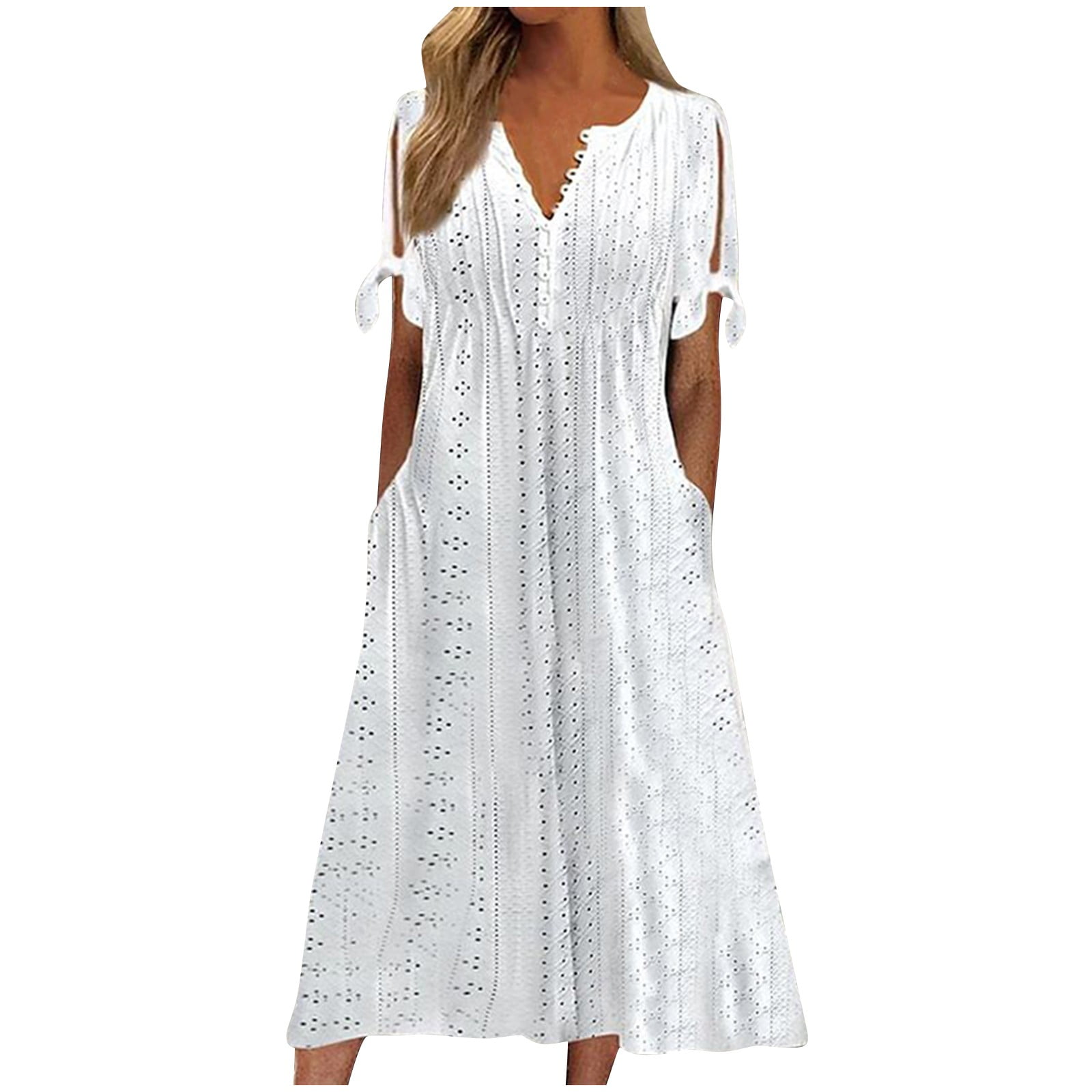 TQWQT Eyelet Dress for Women Casual Short Sleeve Eyelet Maxi Dresses Beach  Vacation Sundress Trendy Tshirt Dresses Dressy Summer Cruise Dresses White  ...