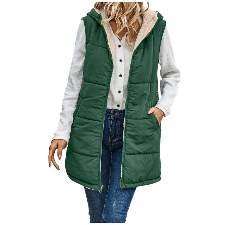 Two Sides Wear Long Vests for Women 2023 New Casual Autumn Zipper  Sleeveless Parkas Hooded Winter Women's Cold Coat - AliExpress