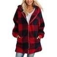 thumbnail image 1 of TQWQT Fleece Jacket Women Plaid Zipper Fleece Lined Jackets Hooded Sherpa Cardigans Oversized Fuzzy Coats Winter Warm Hoodie with Hood Red XL, 1 of 2