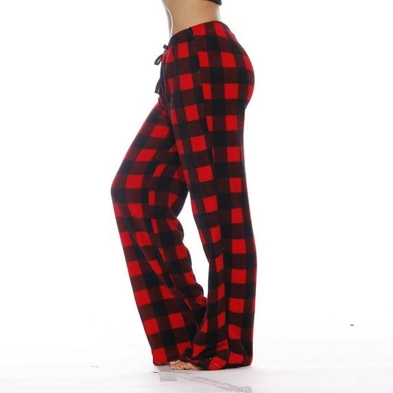 TQWQT Flannel Pajamas Women Flannel Plaid Flannel Pajamas Casual Drawstring Pj Pants Christmas Baggy Pajama Bottom Comfy Checkered Sleepwear Red S