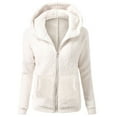 thumbnail image 1 of TQWQT Fleece Jacket Women with Hood Plus Size Full Zip Long Sleeve Sherpa Hoodie Fuzzy Fleece Jacket Oversized Fluffy Coat White 2XL, 1 of 4