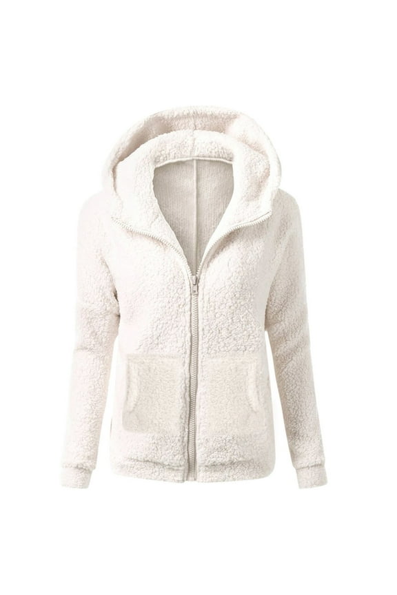 TQWQT Fleece Jacket Women with Hood Plus Size Full Zip Long Sleeve Sherpa Hoodie Fuzzy Fleece Jacket Oversized Fluffy Coat White 3XL