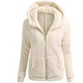 thumbnail image 1 of TQWQT Fuzzy Fleece Jacket for Women 2023 Sherpa Linend Jackets with Hood Full Zip up Hood Jacket with Pockets Long Sleeve Coat Beige M, 1 of 3
