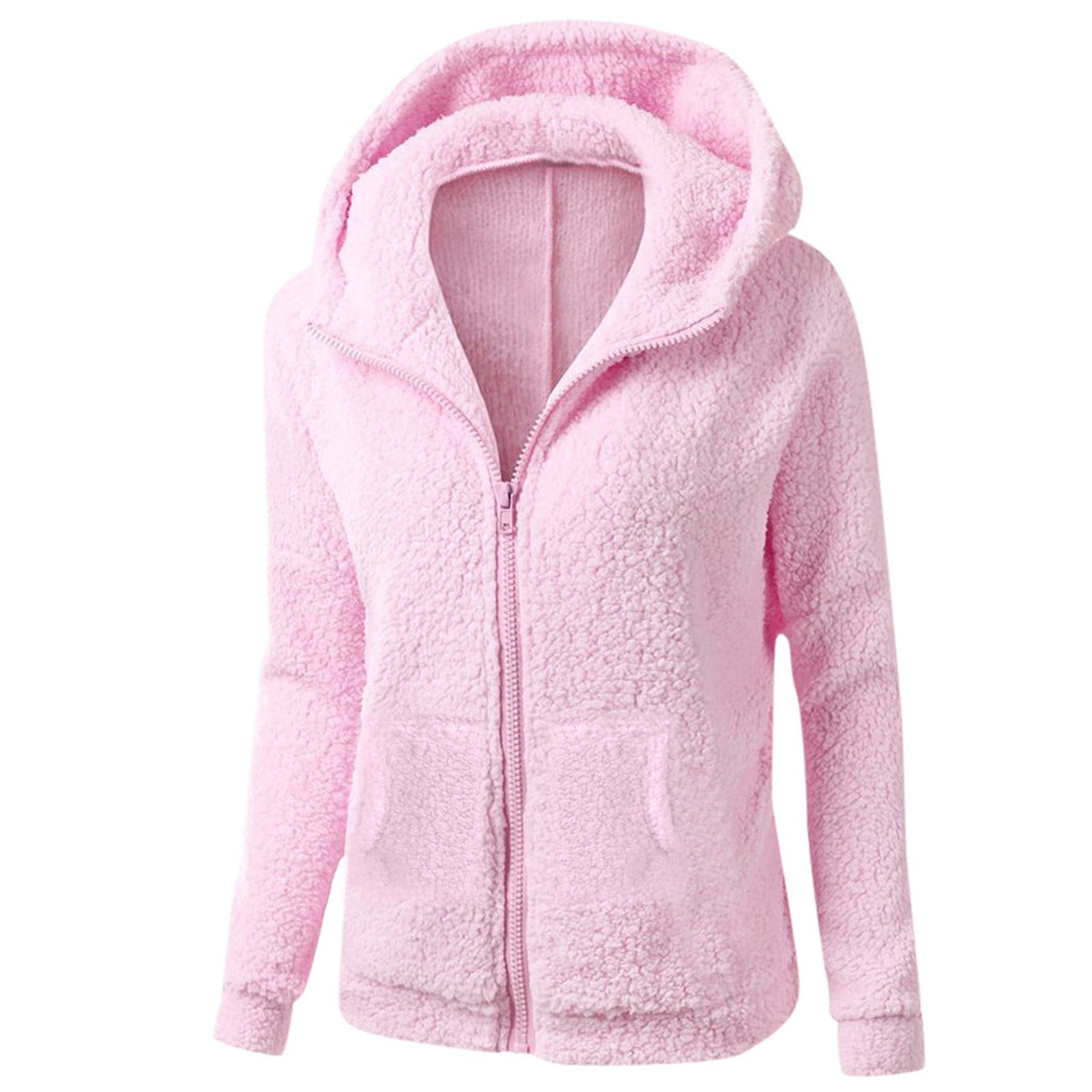 TQWQT Fuzzy Fleece Winter Coats for Women Plus Size Zip Up Hoodie ...