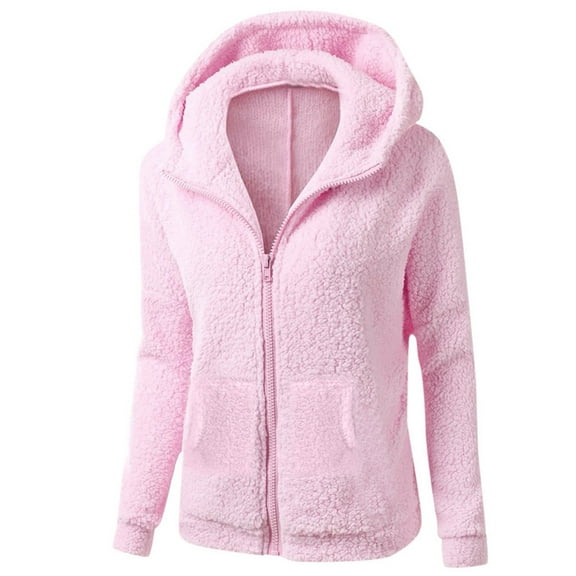 TQWQT Fuzzy Fleece Winter Coats for Women Plus Size Zip Up Hoodie Lightweight Cardigan Jackets Sherpa Coats with Pockets Pink 2XL