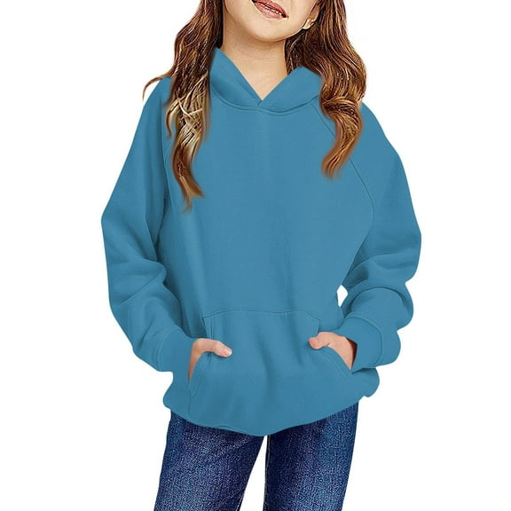 TQWQT Girl's Blue Hoodies Size 10-12 Oversized Basic Hooded Sweatshirts Long Sleeve Pullover Top Cute Kids Preppy Clothes 11-12 Years