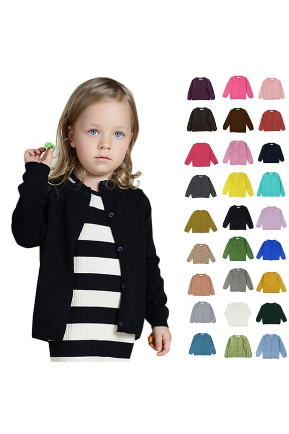 TQWQT Girl's Fall Cardigans Size 3 Years Open Front Cardigan Basic Crewneck Knit Tops Button Long Sleeve Toddler Yellow Cardigan Sweater