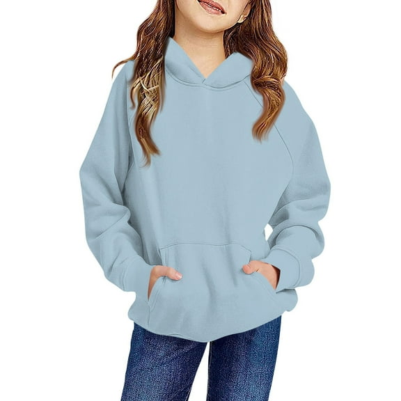 TQWQT Girl's Light Blue Hoodie Oversized Cute Sweatshirts Long Sleeve Size 10-12 Hoodie Basic Hooded Pullover Hoodies Kids Preppy Clothes 11-12 Years