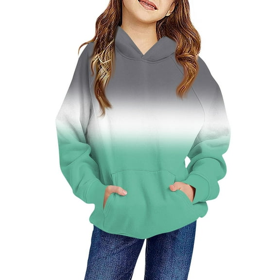 TQWQT Girl's Mint Green Hoodie Size 10-12 Drawstring Long Sleeve Trendy Pullover Top Gradient Girls Sweatshirt Oversized Cute Sweatshirts 9-10 Years