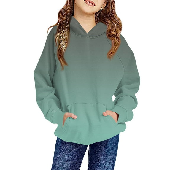 TQWQT Girl's Mint Green Hoodie Size 10-12 Fleece Hoodies Long Sleeve Oversized Gradient Hoodie Cute Drawstring Pullover Hoodies Kids Preppy Clothes 7-8 Years