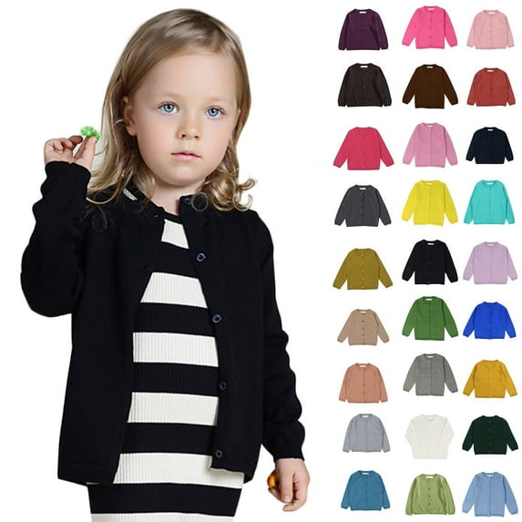 TQWQT Girl's Open Front Cardigan Size 5 Years Fall Toddler Crewneck Cardigans Long Sleeve Button up School Uniforms Basic Hot Pink Cardigan Sweater