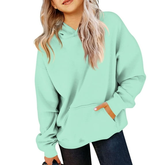 TQWQT Girl's Oversized Hoodie Size 10-12 Sweatshirts Long Sleeve Basic Light Green Hoodie Cute Hooded Pullover Hoodies Trendy Sweatshirts 3-4 Years