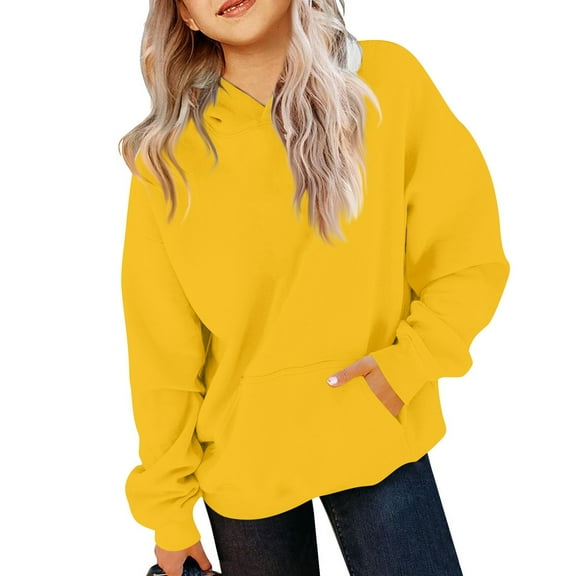 TQWQT Girl's Oversized Hoodie Size 10-12 Sweatshirts Long Sleeve Basic Yellow Hoodie Cute Hooded Pullover Top Kids Preppy Clothes 5-6 Years