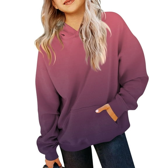 TQWQT Girl's Oversized Sweatshirts Size 10-12 Dark Purple Hoodie Gradient Plain Pullover Hoodies Hooded Long Sleeve Kids Cute Preppy Clothes 5-6 Years
