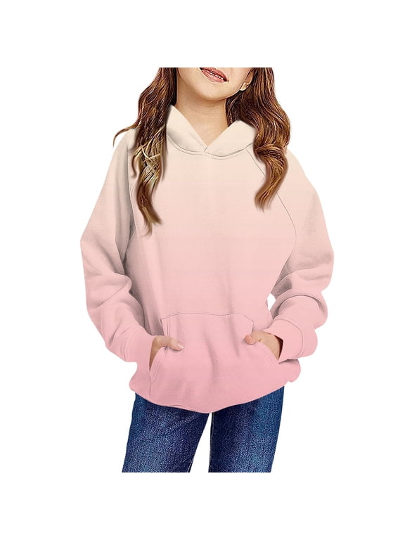 TQWQT Girl's Pink Hoodie Long Sleeve Trendy Tween Girl Clothing Oversized Hooded Gradient Pullover Top Size 10-12 Cute Sweatshirts 11-12 Years