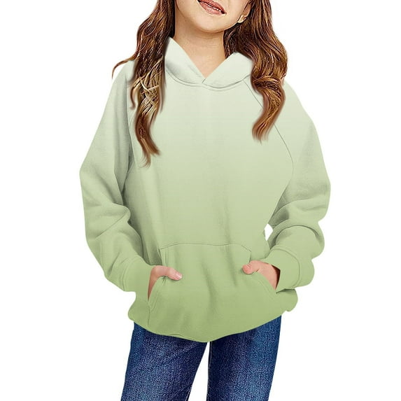 TQWQT Girl's Size 10-12 Sweatshirts Oversized Cute Light Green Hoodies Long Sleeve Hooded Pullover Top Gradient Kids Preppy Clothes 11-12 Years
