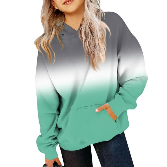 TQWQT Girl's Size 10-12 Sweatshirts Oversized Cute Mint Green Hoodies Long Sleeve Hooded Pullover Top Gradient Kids Preppy Clothes 9-10 Years