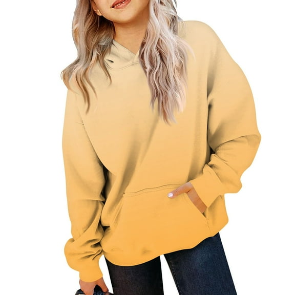 TQWQT Girl's Size 10-12 Sweatshirts Oversized Cute Yellow Hoodies Long Sleeve Drawstring Pullover Top Gradient Trendy Sweatshirts 9-10 Years
