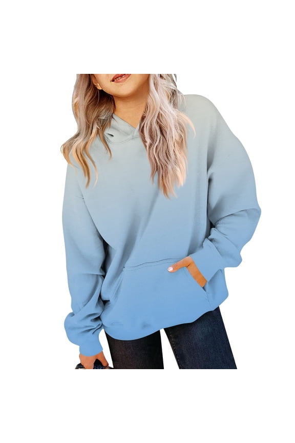 Girl's Size 10-12 Sweatshirts Oversized Gradient Light Blue Hoodies Long Sleeve Drawstring Pullover Top Cute Trendy Sweatshirts 3-4 Years