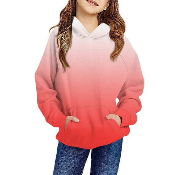 TQWQT Girl's Sweatshirt Red Hoodie Long Sleeve Kids Plain Hooded Sweatshirt Gradient Pullover Hoodies Size 10-12 Cute Sweatshirts 4-5 Years