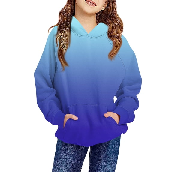 TQWQT Girl's Sweatshirts Oversized Cute Blue Hoodies Long Sleeve Size 10-12 Hoodie Gradient Drawstring Pullover Hoodies Trendy Sweatshirts 4-5 Years