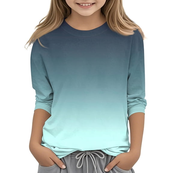 TQWQT Girls 3/4 Sleeve Shirts Graphic Girls Tops Trendy Size 3-4 Cute Shirt Kids Crewneck T Shirts Gradient Tween Girls Clothes