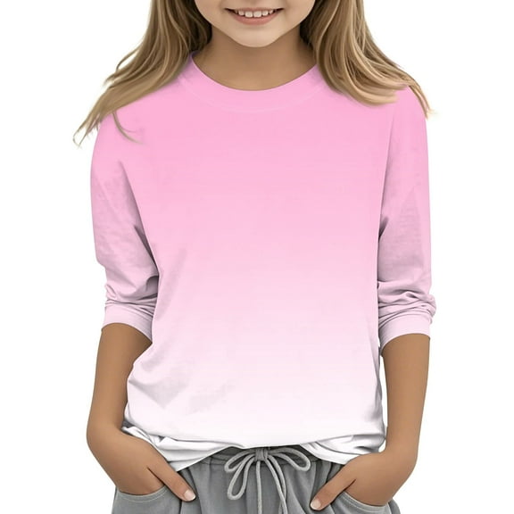 TQWQT Girls 3/4 Sleeve Shirts Graphic Girls Tops Trendy Size 5-6 Cute Shirt Kids Crewneck T-shirts Girls Tops Tween Girls Clothes