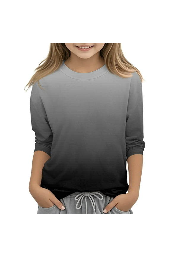 Girls 3/4 Sleeve Shirts Graphic Gradient Shirts Trendy Size 3-4 Cute Shirt Kids Crewneck Tshirts Girls Tops Tween Girls Clothes