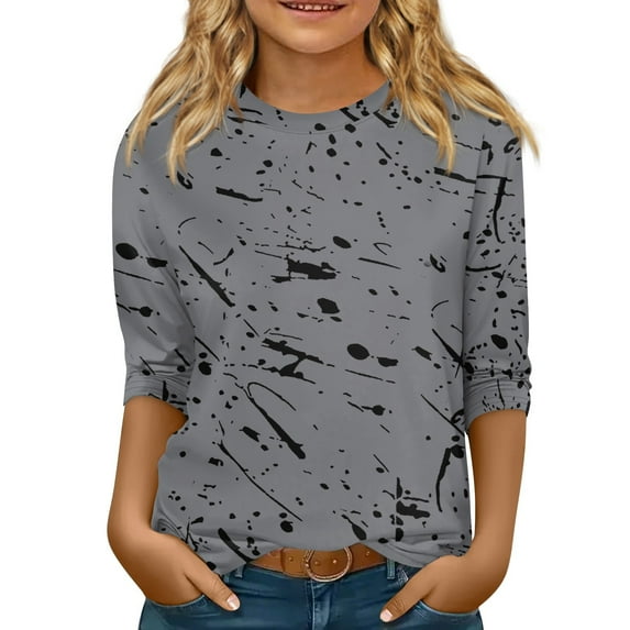 TQWQT Girls 3/4 Sleeve Shirts Size 10-12 Floral Graphic Tween Girls Clothes Kids Crew Neck Cute Tshirt Trendy Fall Outfits Light Gray 7-8 Years