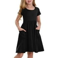 thumbnail image 1 of TQWQT Girls Black Dresses Summer Short Sleeve Basic Dress Size 10-12 Kids A Line Sundress Cute Crewneck Skater Dress Girls Dresses Tween Girls T-Shirt Dress with Pockets Black 120, 1 of 8