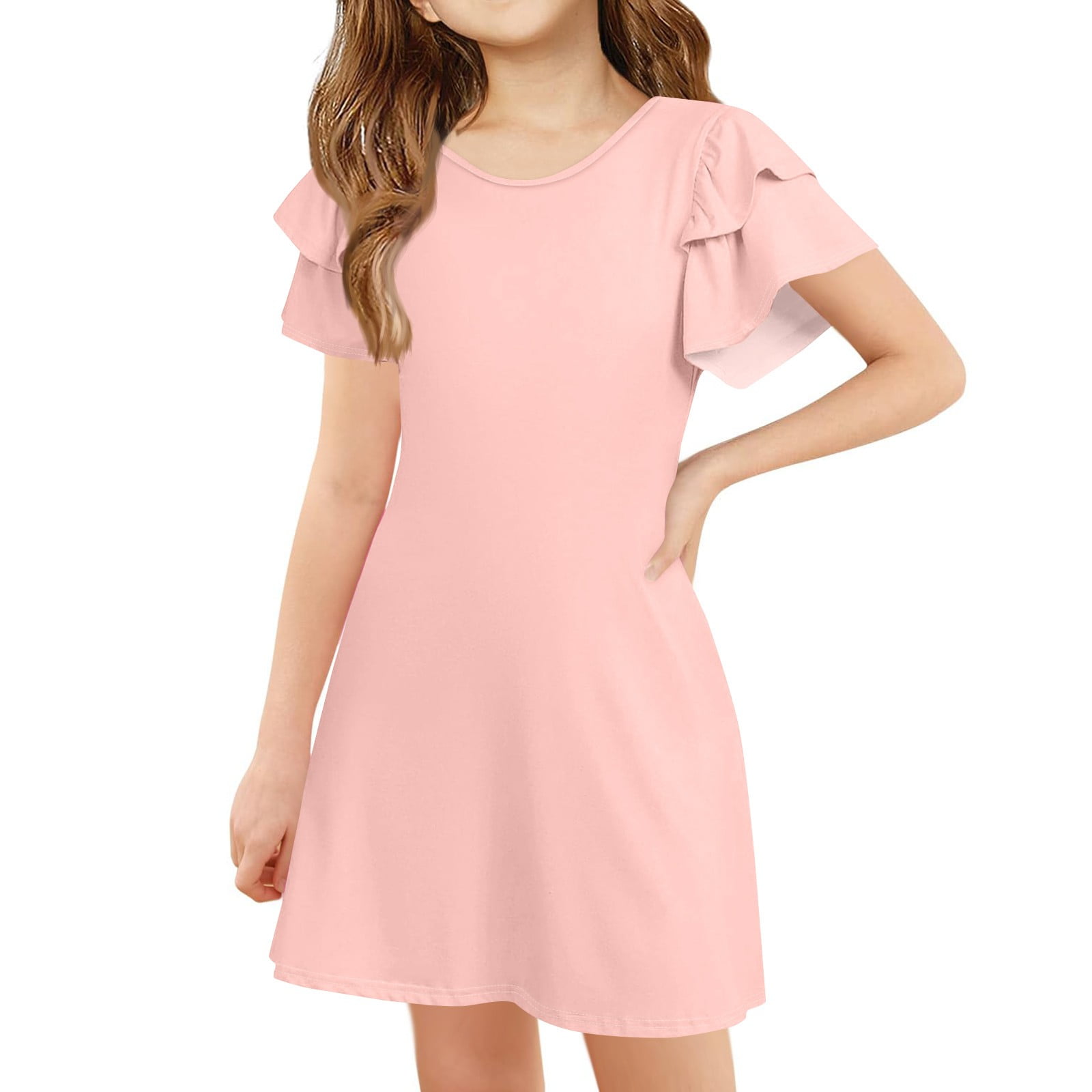 TQWQT Girls Dresses Size 10-12 Ruffle Short Sleeve Dress Summer Cute