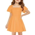 thumbnail image 1 of TQWQT Girls Dresses Size 10-12 Ruffle Short Sleeve Smocked Sundress Summer Cute Gold Dress Size 10-12 Kids Crew Neck School Dress Trendy Plain Tween Girls T-Shirt Dress Gold S, 1 of 4