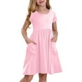 thumbnail image 1 of TQWQT Girls Dresses Size 10-12 Short Sleeve A Line Sundress Size 10-12 Pink Plain Tween Girls T-Shirt Dress Kids Crewneck Cute Swing Dresses Trendy Summer T-Shirt Dress with Pockets Pink 120, 1 of 8
