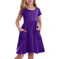 thumbnail image 1 of TQWQT Girls Dresses Size 10-12 Short Sleeve A Line Sundress Summer Cute Purple Dress Size 10-12 Kids Crew Neck Skater Dress Trendy Basic Tween Girls T-Shirt Dress with Pockets Purple 90, 1 of 8
