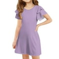 thumbnail image 1 of TQWQT Girls Dresses Summer Cute Girls Sundress Size 10-12 Kids Crew Neck Skater Dress Ruffle Short Sleeve Plain Tween Girls T-Shirt Dress Light Purple 150, 1 of 4