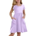 thumbnail image 1 of TQWQT Girls Dresses Summer Cute Light Purple Dress Size 10-12 Kids Crewneck Swing Sundress Short Sleeve Girls Dresses Tween Girls T-Shirt Dress with Pockets Light Purple 150, 1 of 8