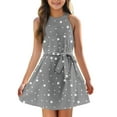 thumbnail image 1 of TQWQT Girls Dresses Summer Cute Polka Dot Print Dress Size 10-12 Kids Tie Front Swing Sundress Sleeveless Girls Dresses Tween Girls Clothes Gray 160, 1 of 5