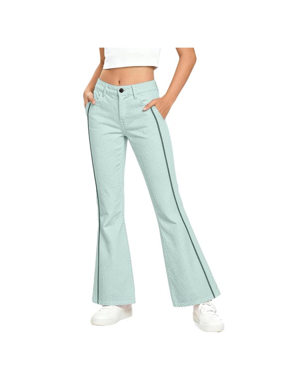 Girls Flared Pants Kids Bell Bottom Trousers Stretchy Waist Casual Lounge Wear Winter Fleece Lined Solid Color Trendy Fashion Y2K Style Dance Performance Outfit Soft Stretch Denim Jeans
