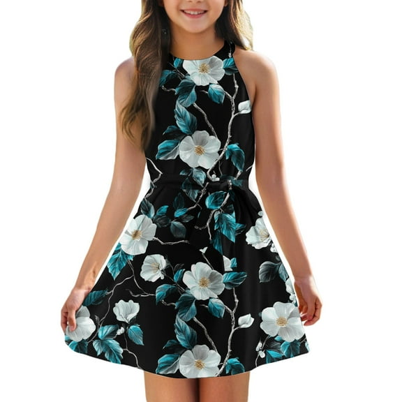 TQWQT Girls Halter Dresses Summer Cute Girls Sundress Size 10-12 Tie Front Party Dress Sleeveless Kids Tween Girls Clothes Green 160