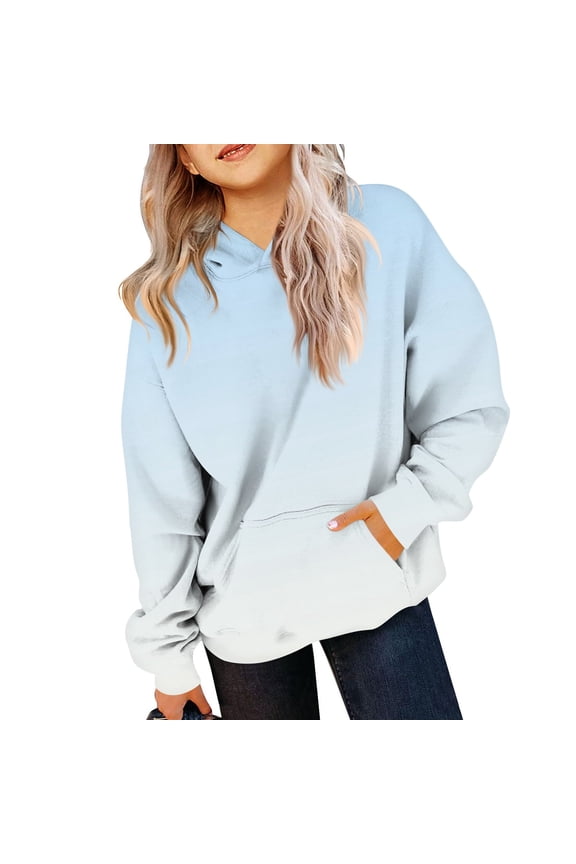 Girls Hoodie Size 10-12 Hooded Long Sleeve Plain Pullover Top Gradient Sweatshirts for Teen Girls Oversized Cute Sweatshirts 11-12 Years