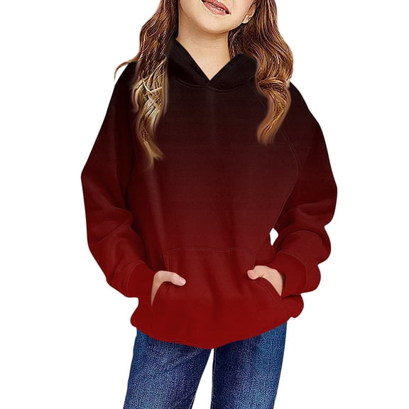 TQWQT Girls Hoodie Size 10-12 Long Sleeve Kids Preppy Clothes Drawstring Gradient Pullover Top Oversized Cute Sweatshirts 11-12 Years