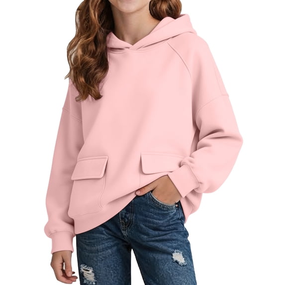 TQWQT Girls Hoodie Sweatshirt Long Sleeve Pullover Tops Casual Solid Color Hooded Jacket Outerwear Kids Fashion Clothing Fall Winter Spring Oversized Loose Fit Teen Girls Clothes Pink 12-24 Months