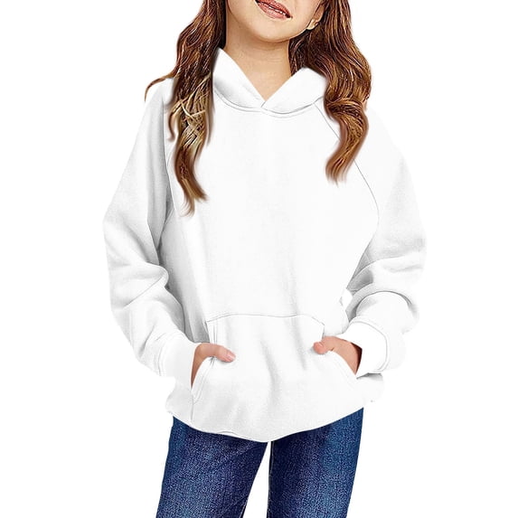 TQWQT White Plain Hoodie for Girls Kids Years Long Sleeve Solid Basic Cute Sweatshirts for Girls Drawstring Pullover Kids Clothes
