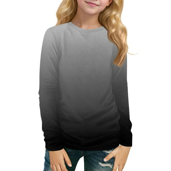 TQWQT Girls Long Sleeve Shirts Graphic Girls Tops Trendy Size 9-10 Cute Shirt Kids Crew Neck T-shirts Gradient Tween Girls Clothes