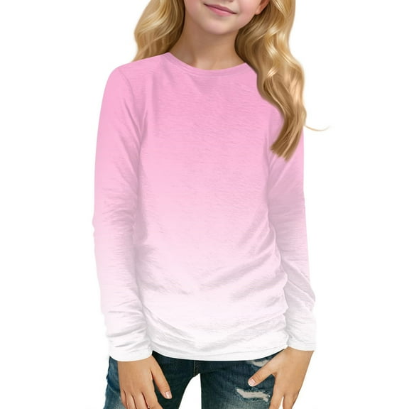 TQWQT Girls Long Sleeve Shirts Winter Cute Gradient Print Shirts Size 10-12 Shirt Trendy Kids Crewneck T Shirts Girls Tops Tween Girls Clothes